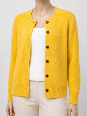 Cashmere Blend Sunny Yellow Button-Front Women's Cardigan Sweater